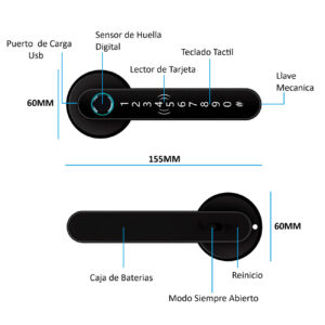 Cerradura Inteligente Smart Biométrica Bluetooth Hr24 Negro - Imagen 6