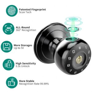 Cerradura Inteligente Smart Chapa Biometrica Pomo Perilla Negro K03 - Imagen 3