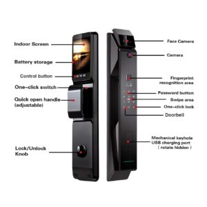 Cerradura Inteligente Smart Reconocimiento Facial 3d Wifi Negro H007 - Imagen 5